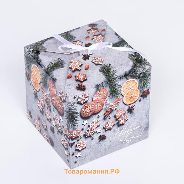 Коробка складная, подарочная новогодняя «Печенье» 14×14×14 см