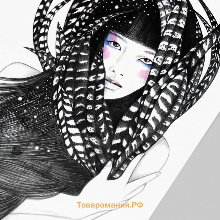 Переводная тату на тело цветная «Девушка в перьях», 21×14.8 см