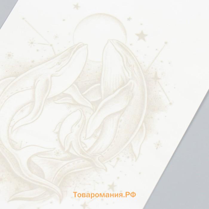 Переводная тату на тело синяя «Киты при луне», 18×11 см