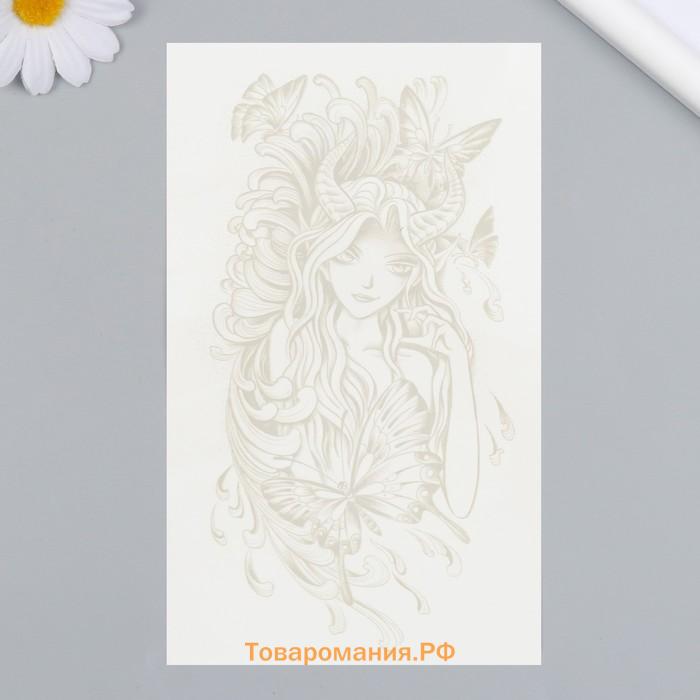 Переводная тату на тело синяя «Девушка с рожками», 18×11 см