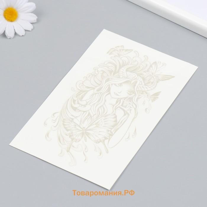 Переводная тату на тело синяя «Девушка с рожками», 18×11 см