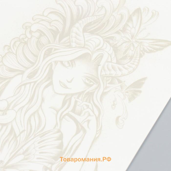 Переводная тату на тело синяя «Девушка с рожками», 18×11 см