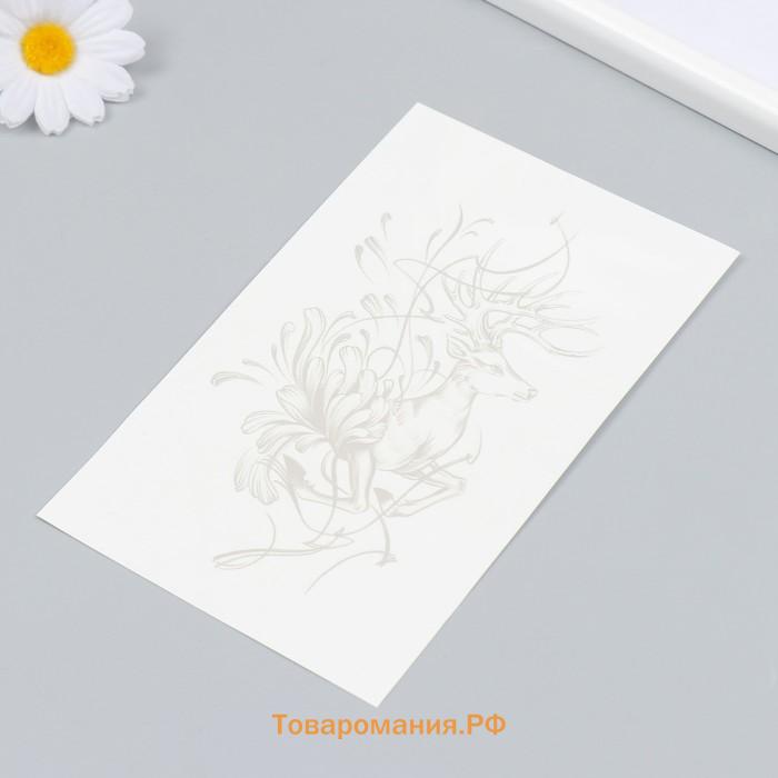 Переводная тату на тело синяя «Олень в линиях», 18×11 см