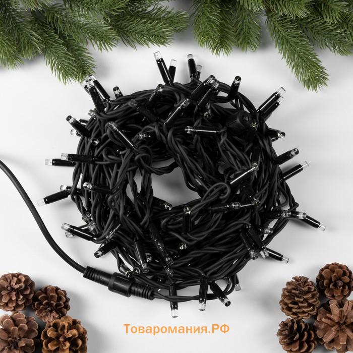 Гирлянда «Нить» 10 м, IP65, УМС, тёмная каучуковая нить, 100 LED, свечение белое, 220 В
