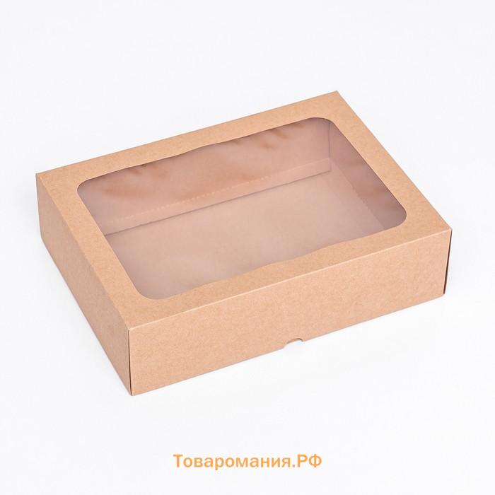 Коробка складная, крышка-дно, с окном, крафт, 25×18×6.5 см