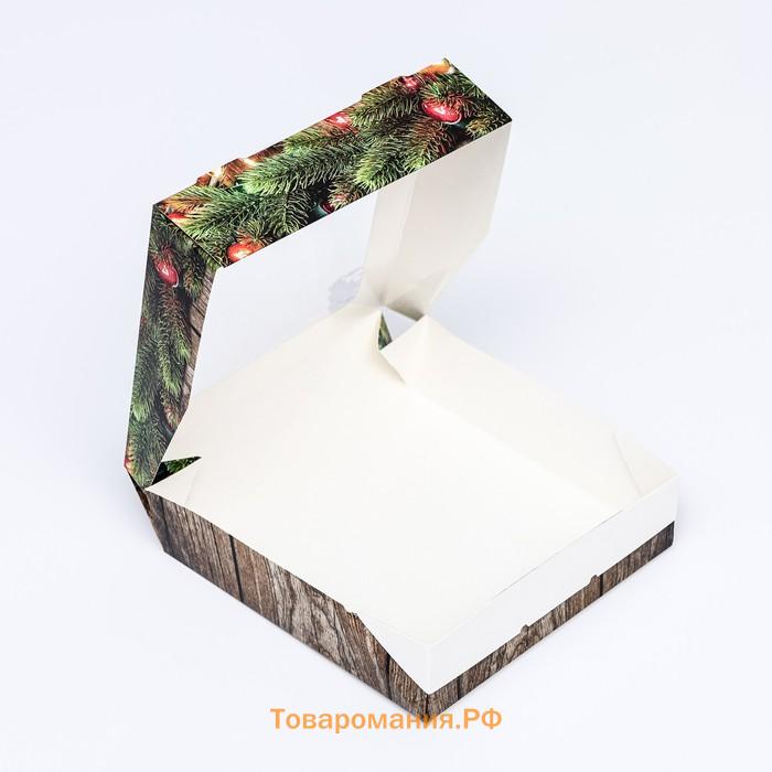 Коробка подарочная новогодняя складная с окном «Огни», 15×15×4 см