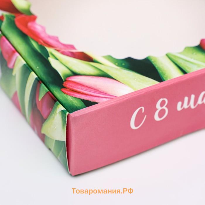 Коробка сборная с окном, «Тюльпаны», 11.5×11.5×3 см