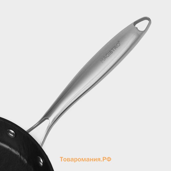 Сковорода Magistro Rock Stone, d=24 см, h=4.5 см, кованый алюминий, антипригарное покрытие, индукция, чёрная