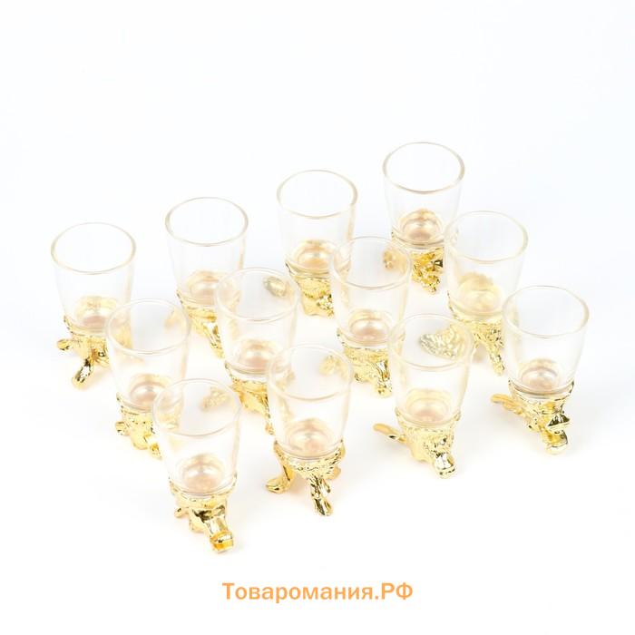 Подарочный набор рюмок-перевёртышей на 12 персон, с графином 400 мл, рюмка 30 мл, золото