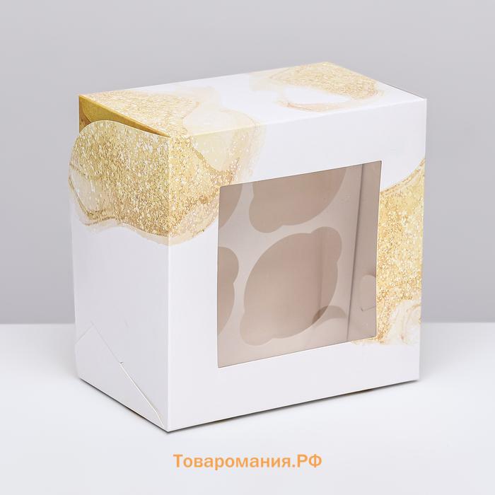 Коробка для 4 капкейков с окном, «Бант», 16×16×10 см