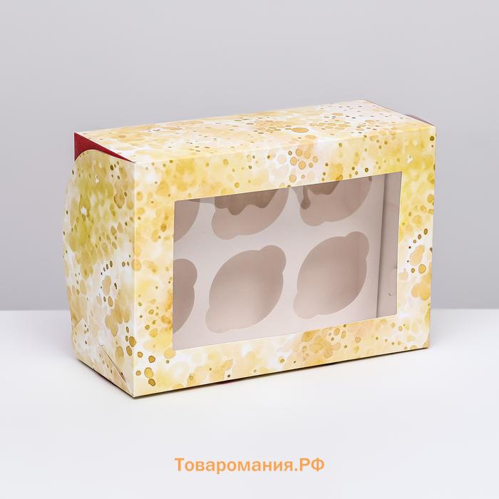 Коробка для 6 капкейков с окном, «Бант», 25×17×10 см