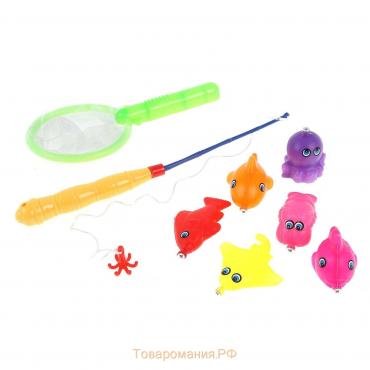 Магнитная рыбалка для детей «Морские жители», 1 удочка , 1 сачок, 6 игрушек, цвета МИКС