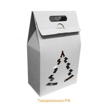 Подарочная новогодняя коробка «Сумка с ёлкой» белая, 24×13.5×40 см