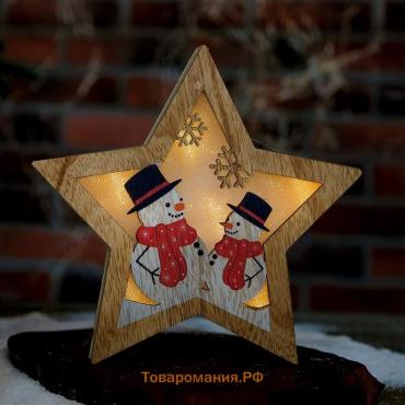 Декор новогодний с подсветкой «Снеговики», 2.3×19.7×19.7 см, свечение желтое