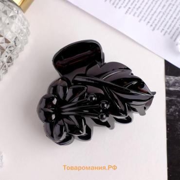 Краб для волос «Классик», цветок с листиками, 7.5 см, чёрный