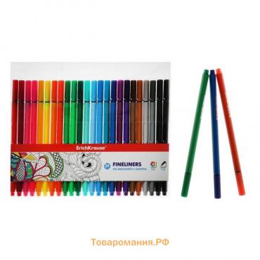 Набор ручек капиллярных 24 цвета, 0.4 мм, ErichKrause, линия 0,4 мм, трехгранный корпус, игольчатый узел, блистер