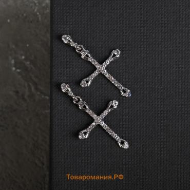 Серьги со стразами «Крестики» вставки, белые в серебре