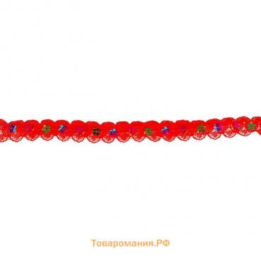 Тесьма гипюровая красная с пайетками, 1,3 см, в бобине 548 м