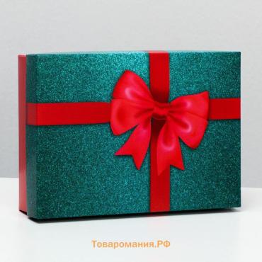 Коробка подарочная «Бант», зеленый - красный, 21×15×5 см