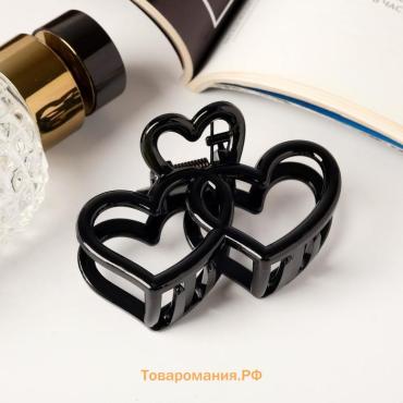 Краб для волос «Глянец», сердца трио, 7×4.5 см, чёрный