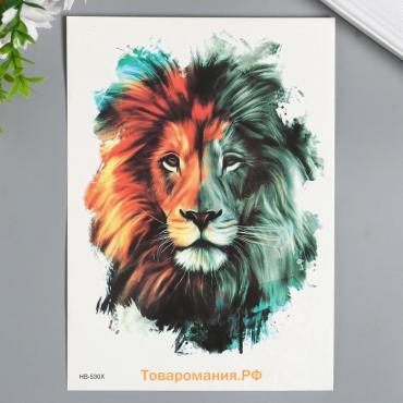 Переводная тату на тело чёрная с цветом «Лев», 21×15 см