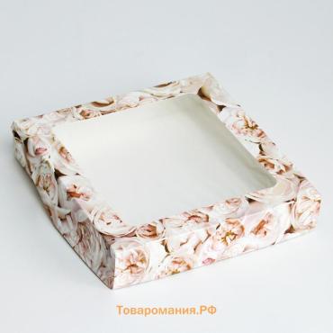 Коробка складная с окном «Пионы», 20×20×4 см