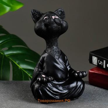 Фигурка полистоун «Кошка йог», чёрная, 11×23×6 см