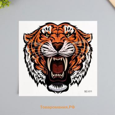 Переводная тату на тело цветная «Тигр с клыками», 38×24 см