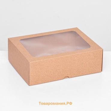 Коробка складная, крышка-дно, с окном, крафт, 20×15×6.5 см